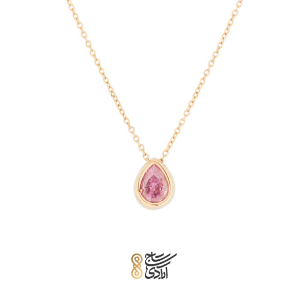 گردنبند طلا تک نگین صورتی اشک